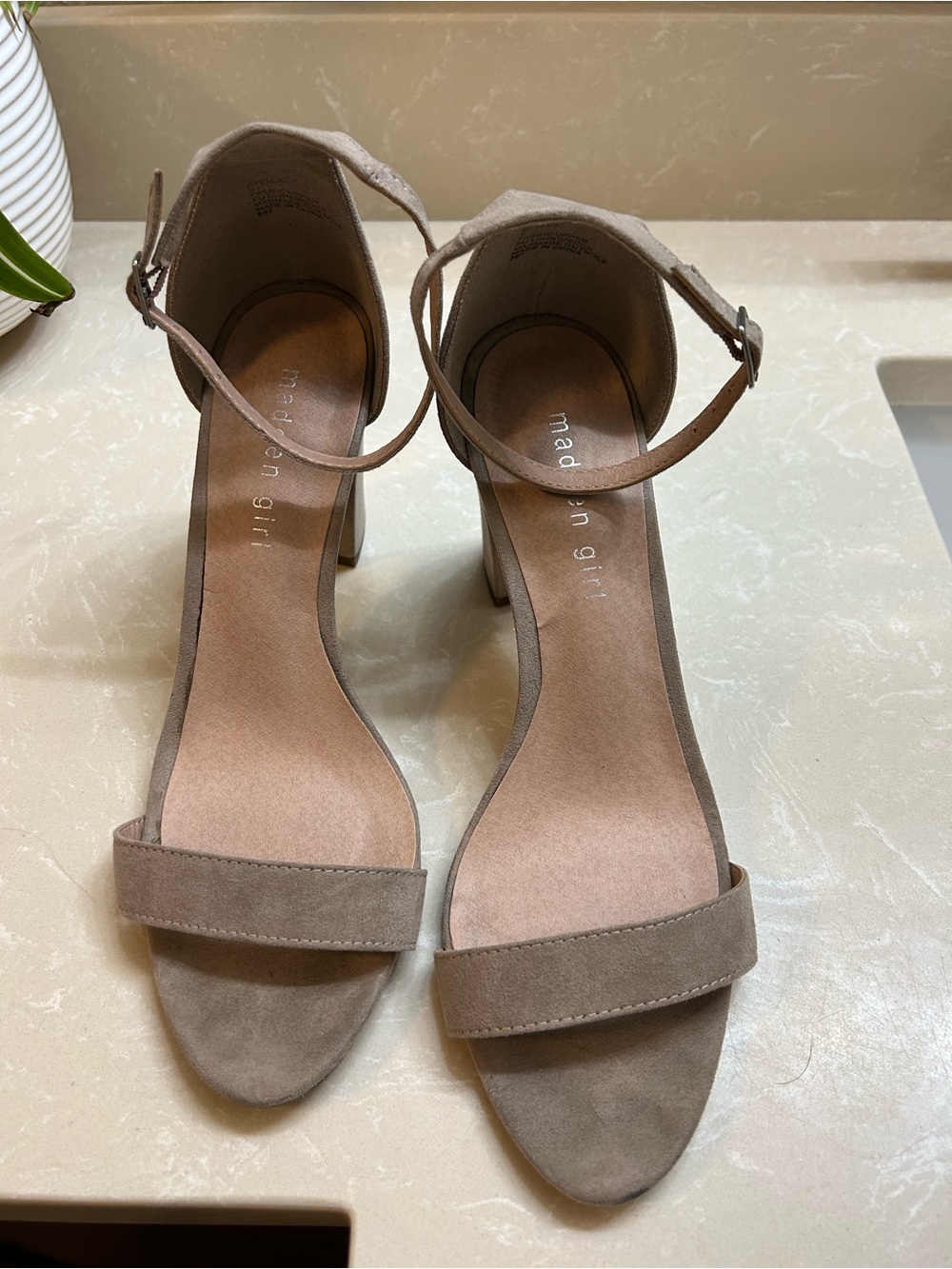 Madden Girl Taupe Suede Ankle Strap Block Heel Sandals